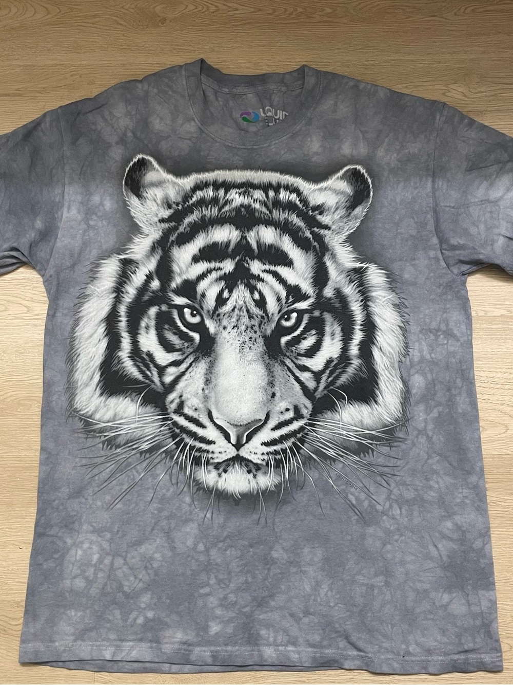 Gray Tie-Dye Tiger Face Graphic Tee